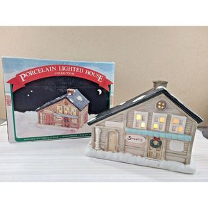 VTG 90's Porcelain Lighted House Collection Hand Painted Christmas Barber Shop